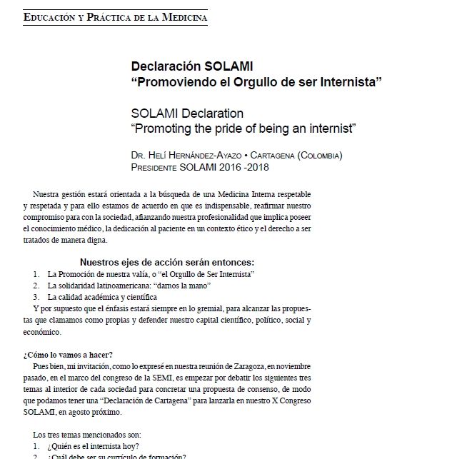 Declaración Solami «Promoviendo el orgullo de ser Internista»