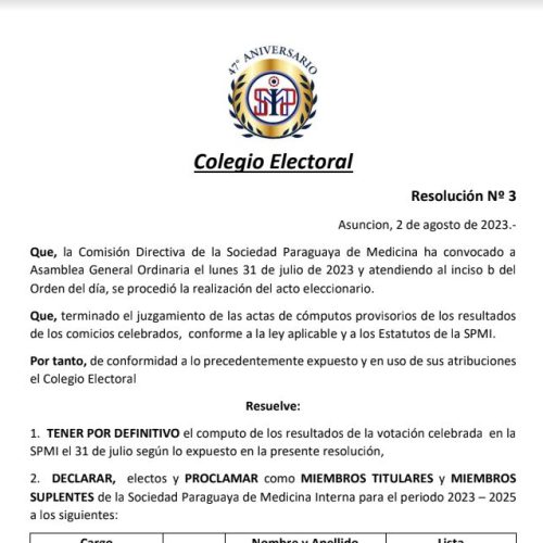 Proclamación Comisión Directiva