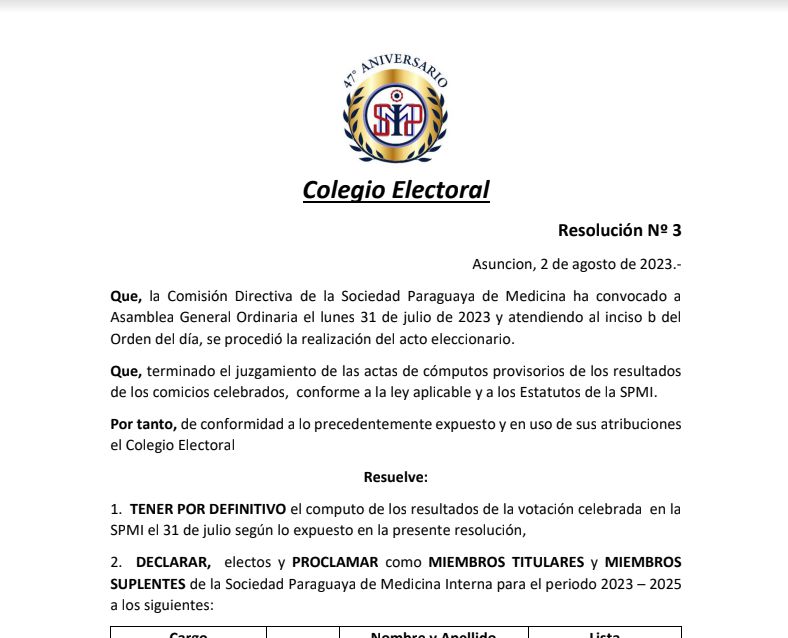 Proclamación Comisión Directiva